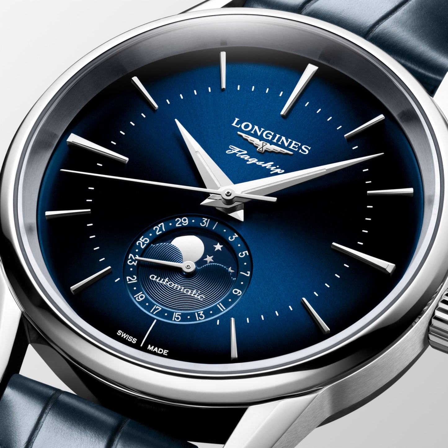 Longines Flagship Heritage Moon-Phase Automatic Blue Dial Genuine Leather Strap Men’s Watch