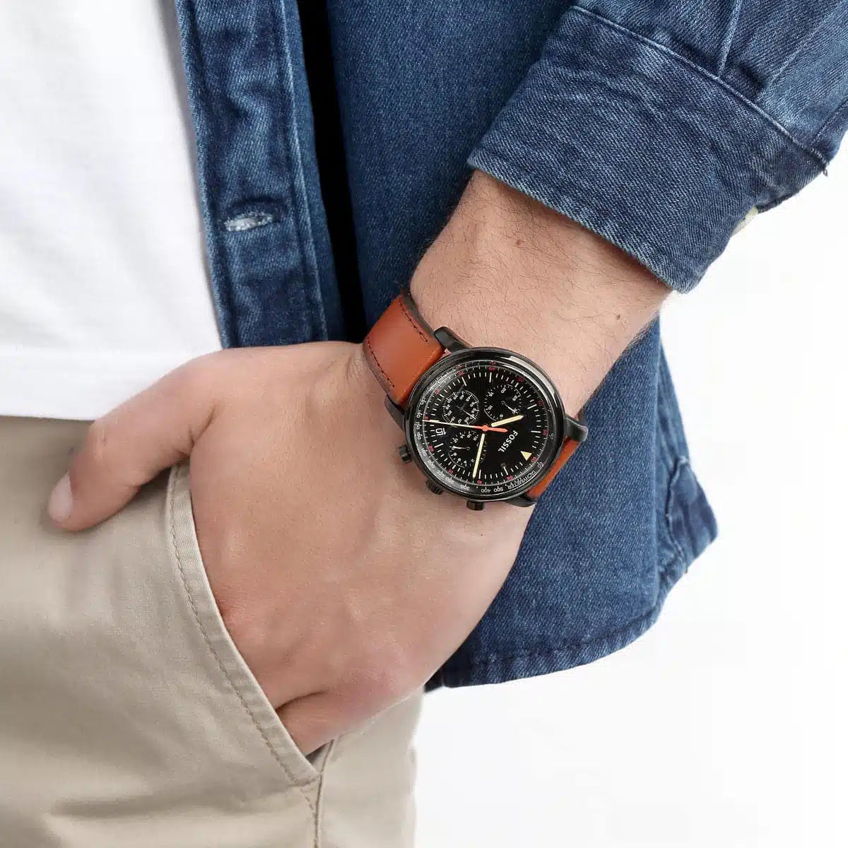 Fossil Goodwin FS5501 Chronograph Quartz Black Dial With Brown Leather Strap Men’s Watch