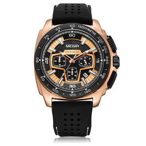 Megir M-2056 Quartz Chronograph Dualtone Black Silicone Strap Men’s watch
