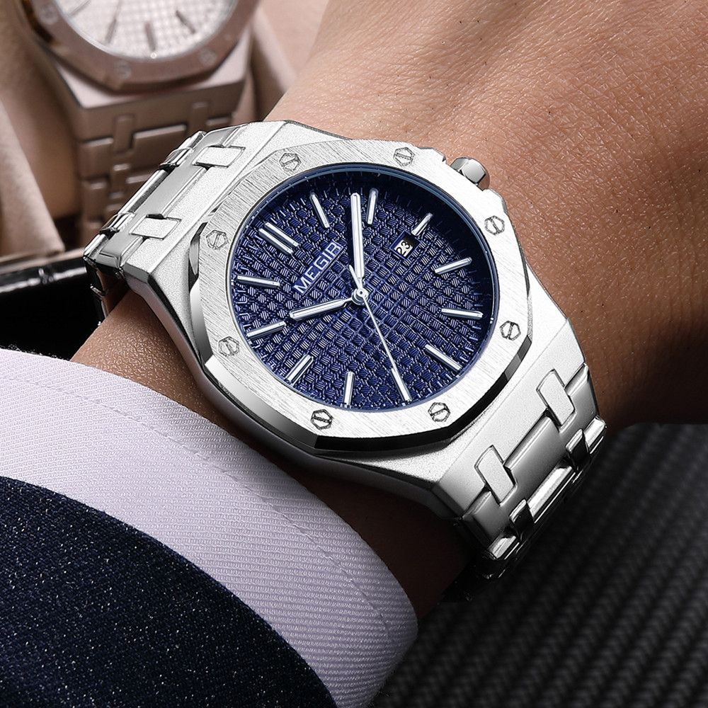 Megir MS1045G Quartz Chronograph Blue Dial Stainless Steel Chain Men’s watch