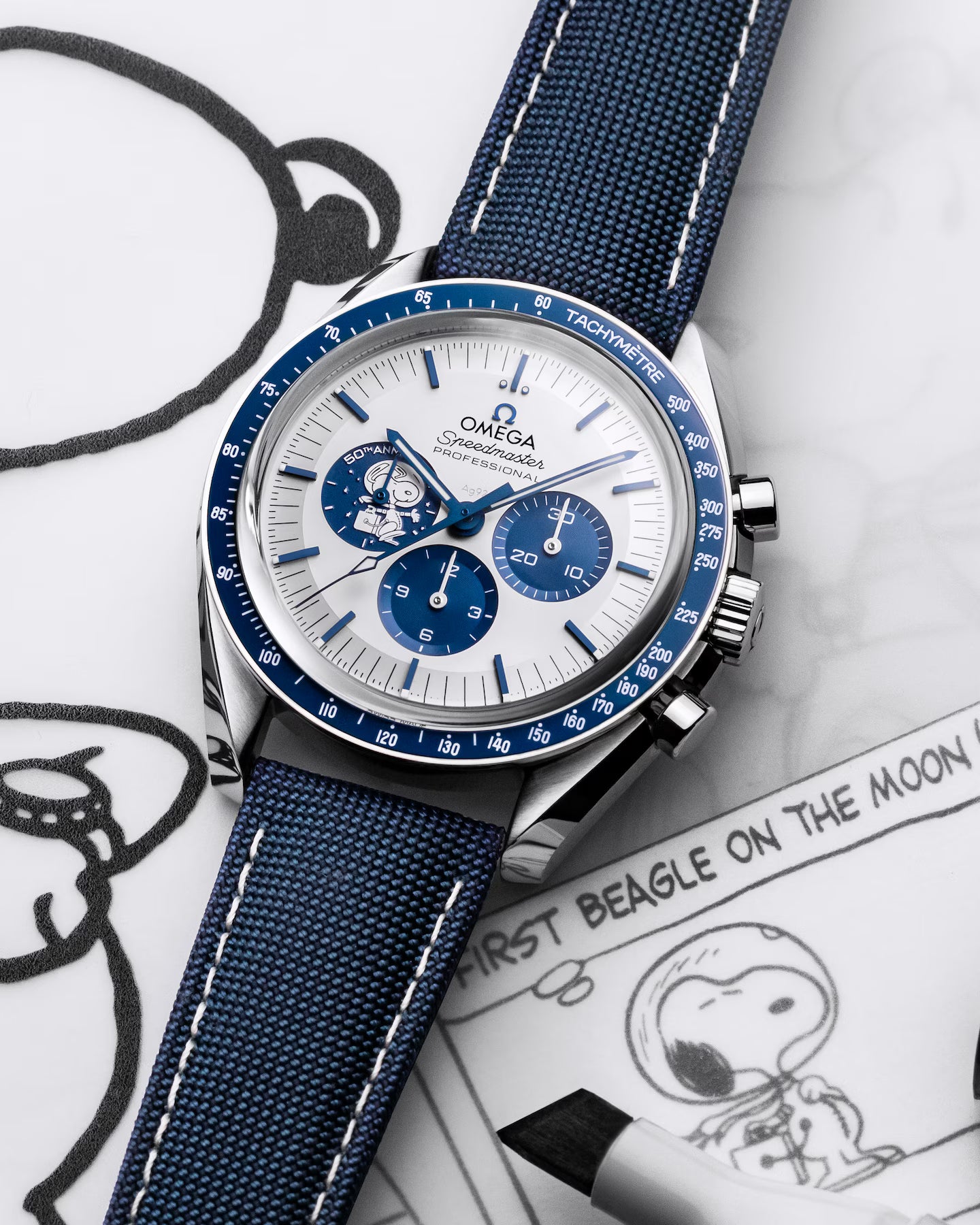 Omega Speedmaster Silver Snoopy Award 50th Anniversary Multifunctional Men's Watch