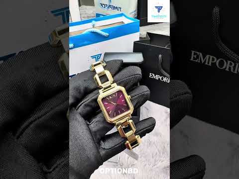 Armani Exchange A|X Leila AX5734 Gold-Tone Quartz Red Dial Stainless Steel Chain Ladies Watch
