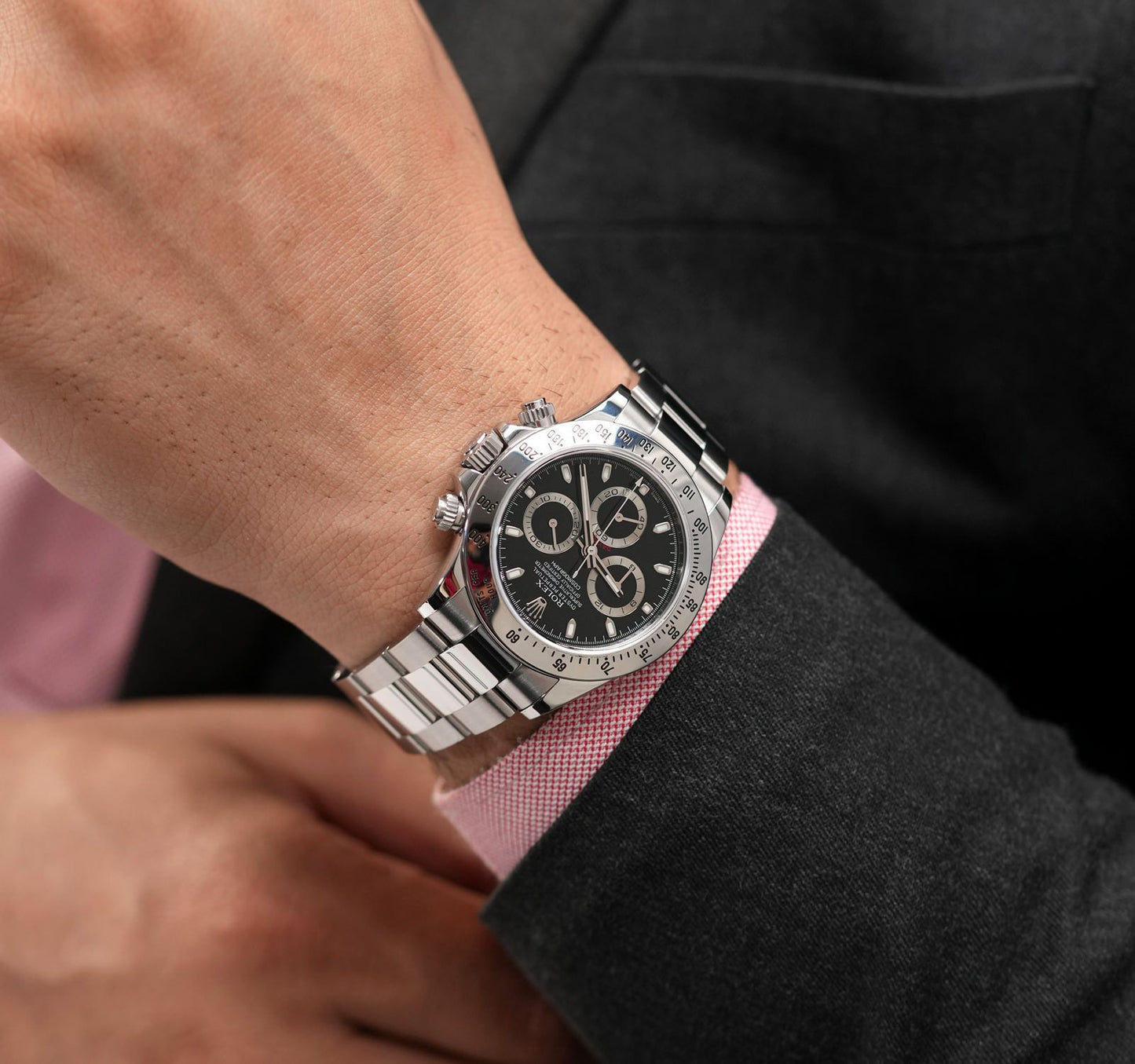 Rolex Daytona Silver With Black Dial Oyster Perpetual Automatic Stainless Steel Chain Men’s Watch