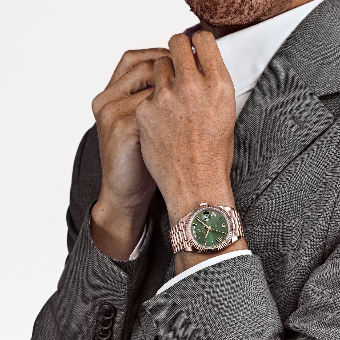 Ro-lex Day-Date Oyster Perpetual Automatic Full Rose Gold With Green Dial Stainless Steel President Chain Men’s Watch