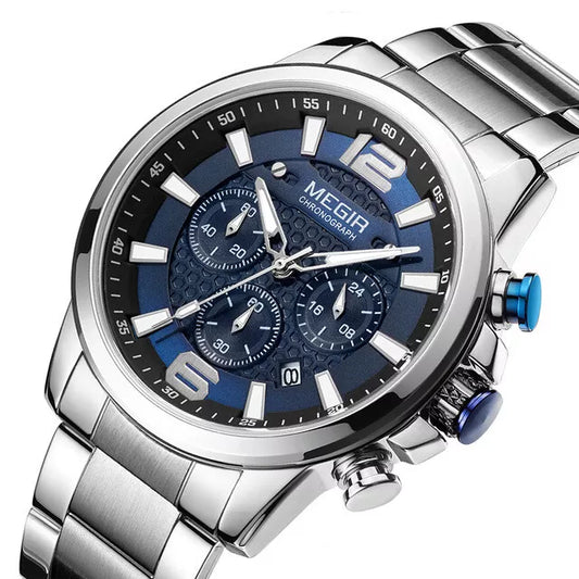 Megir M-2156 Quartz Chronograph Silver Stainless Steel Chain Men’s watch