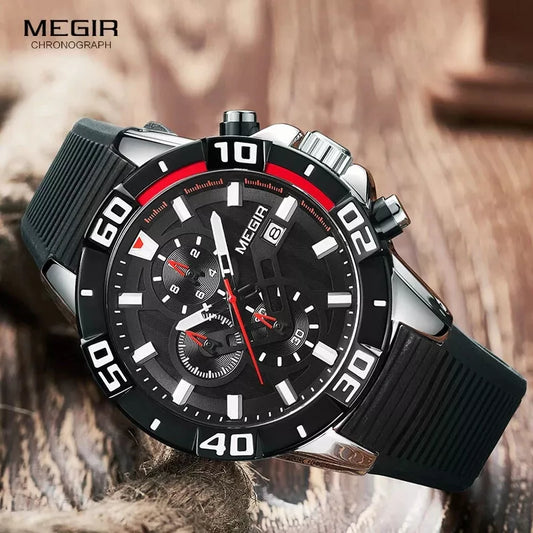 Megir M-2121 Quartz Chronograph Black Silicone Strap Men’s watch