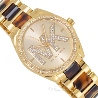 Michael Kors Janelle MK4730 Gold Dial Quartz Stainless Steel And Tort Acetate Bracelet Women’s Watch