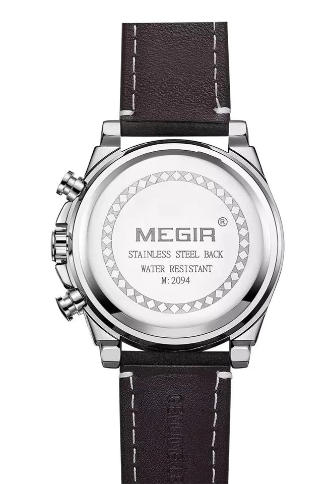 Megir M-2094 Quartz Chronograph Black Genuine Leather Men’s watch