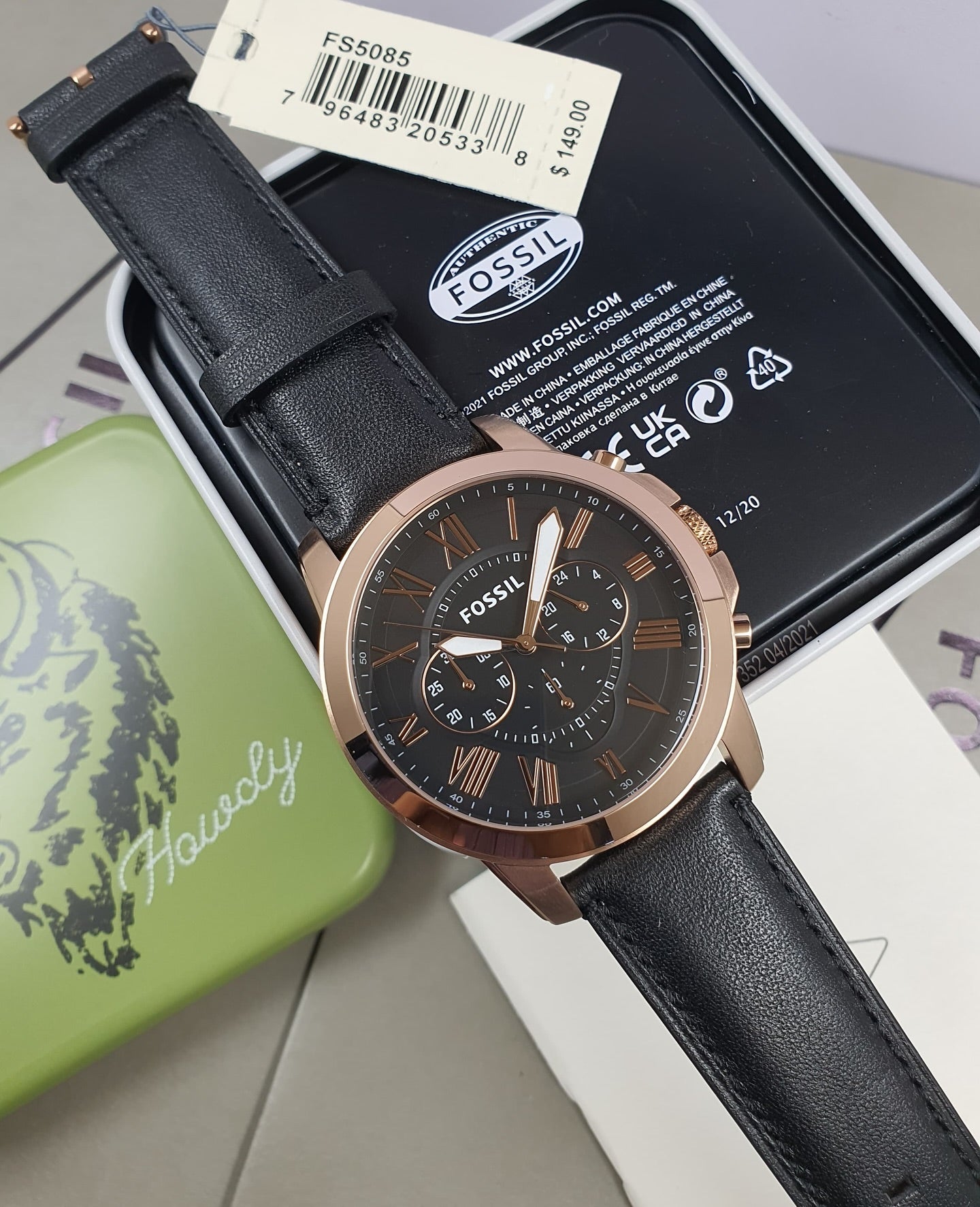 Fossil Grant FS5085 Chronograph Quartz Stainless Steel Genuine Leather Strap Men’s Watch