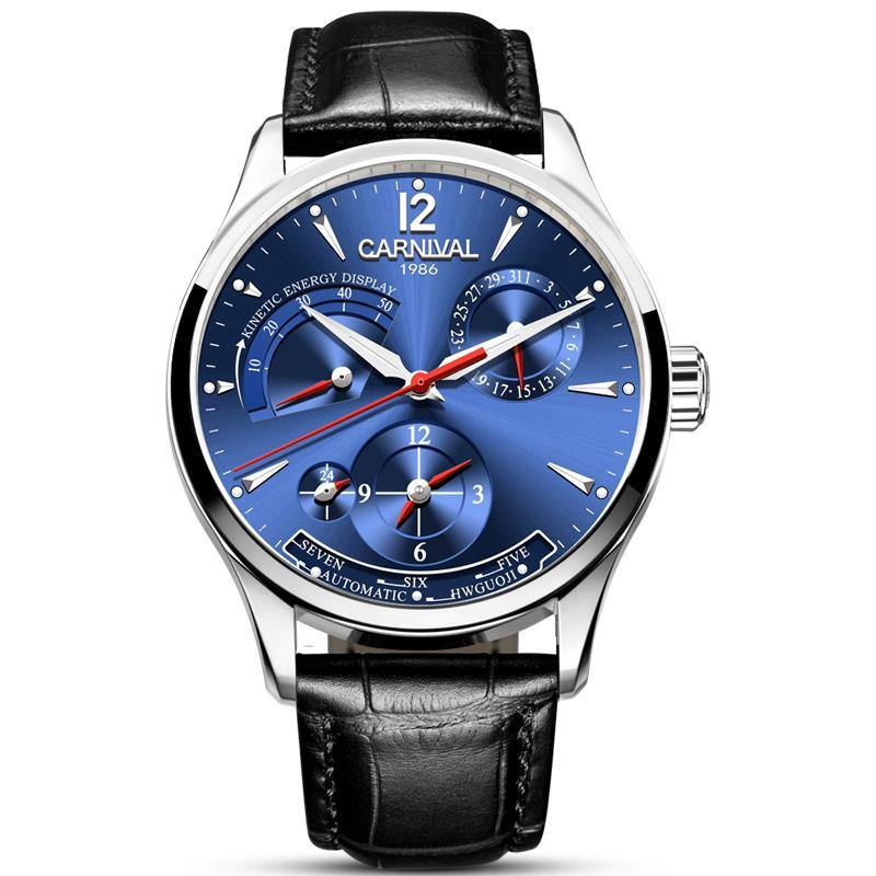 Carnival 8762g Kinetic Power Display Automatic Stainless Steel Dial & Genuine Leather Strap Men’s Watch