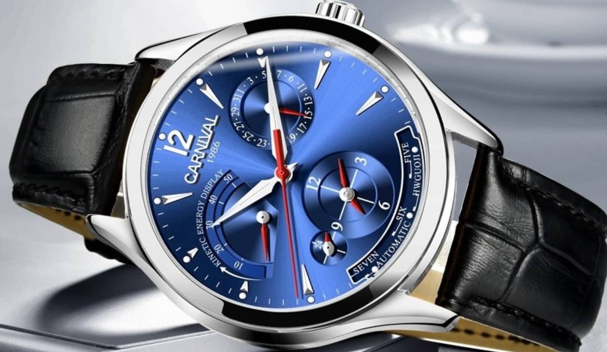 Carnival 8762g Kinetic Power Display Automatic Stainless Steel Dial & Genuine Leather Strap Men’s Watch