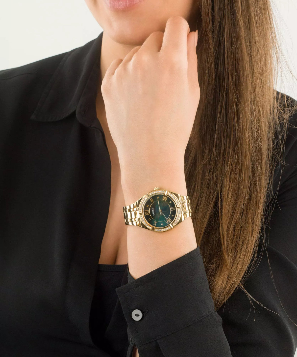 Guess Cosmo GW0033L8 Quartz Green Dial Full Golden-Tone Stainless Steel Chain Lady's Watch