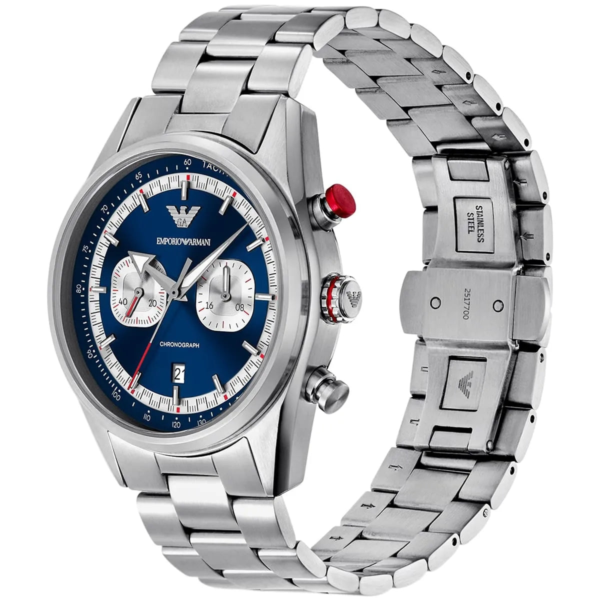 Emporio Armani Racer AR11676 Chronograph Quartz Blue Dial Stainless Steel Chain Men’s Watch