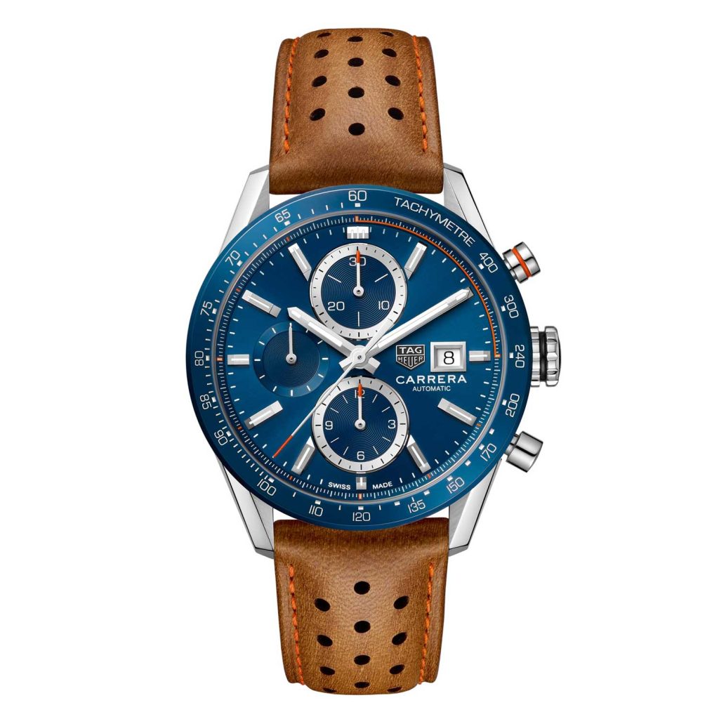Tag Heuer Carrera Calibre 16 Chronograph Quartz Blue Dial Genuine Leather Strap Men’s Watch