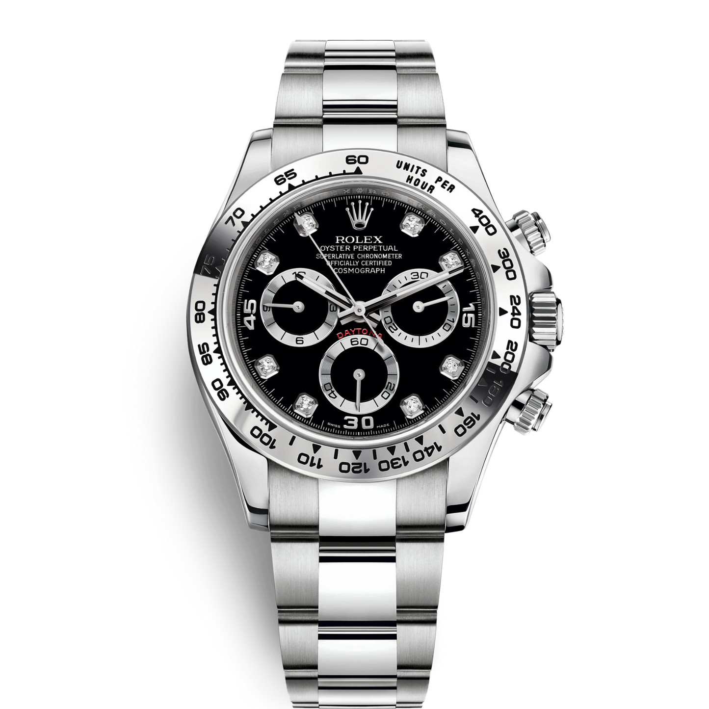 Rolex Daytona Black Dial With Stone Oyster Perpetual Automatic Stainless Steel Chain Men’s Watch