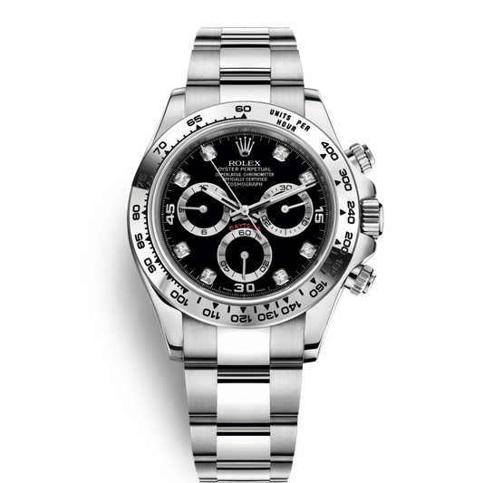 Rolex Daytona Black Dial With Stone Oyster Perpetual Automatic Stainless Steel Chain Men’s Watch