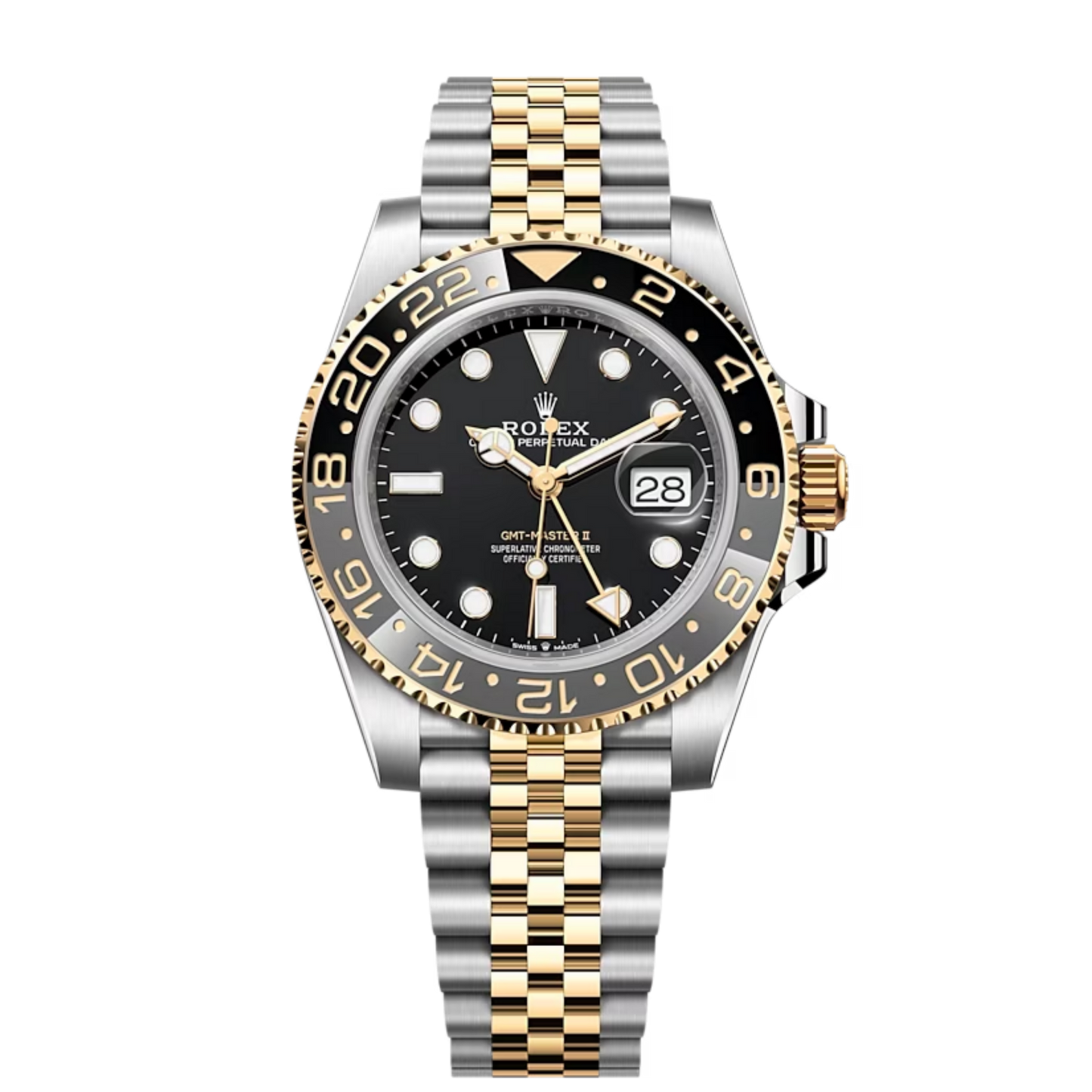 Rolex GMT Master II Automatic Gold & Silver Dual Tone with Black Dial Stainless Steel Chain Men’s Watch
