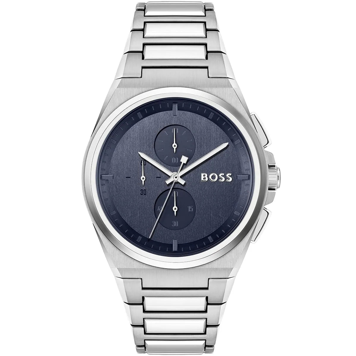Hugo Boss HB1514048 Chronograph Quartz Silver Tone Blue Dial Stainless Steel Chain Men’s Watch