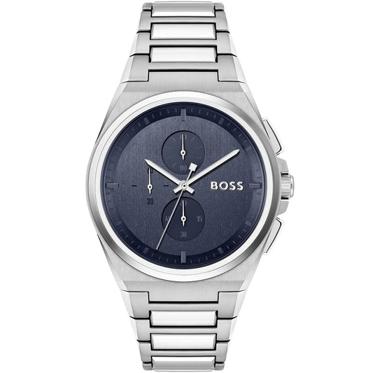 Hugo Boss HB1514048 Chronograph Quartz Silver Tone Blue Dial Stainless Steel Chain Men’s Watch