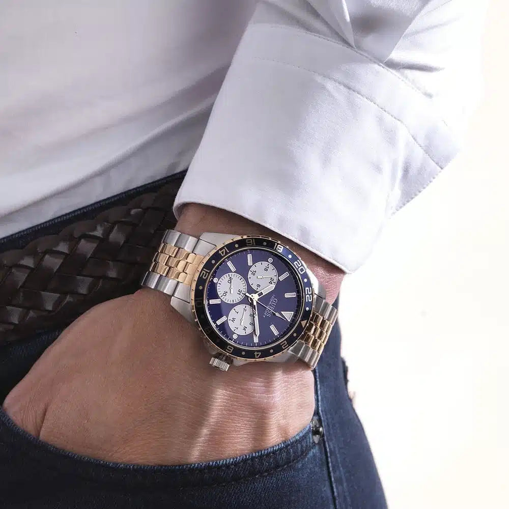 Guess Odyssey W1107G3 Chronograph Quartz Blue Dial Two-Tone Stainless Steel Chain Men’s Watch