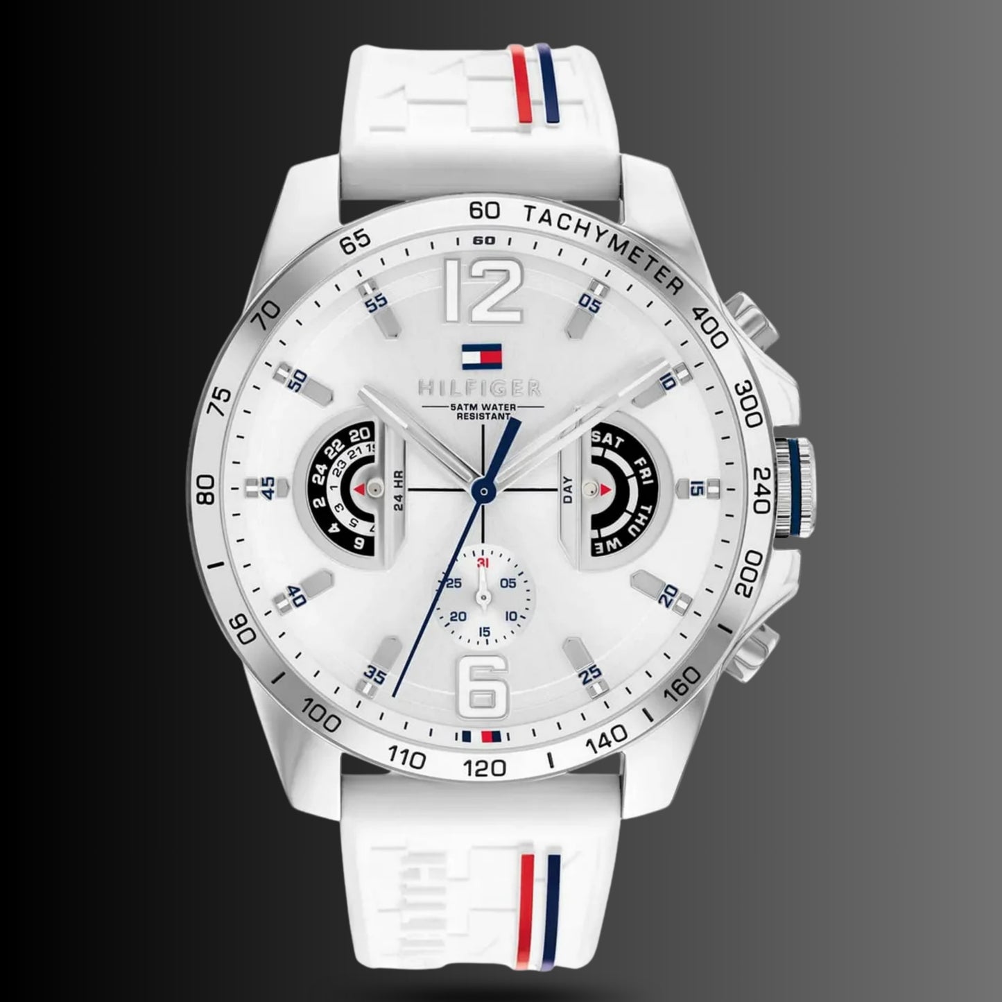 Tommy Hilfiger Decker 1710676 Chronograph Quartz White Dial Silicon Strap Men’s Watch