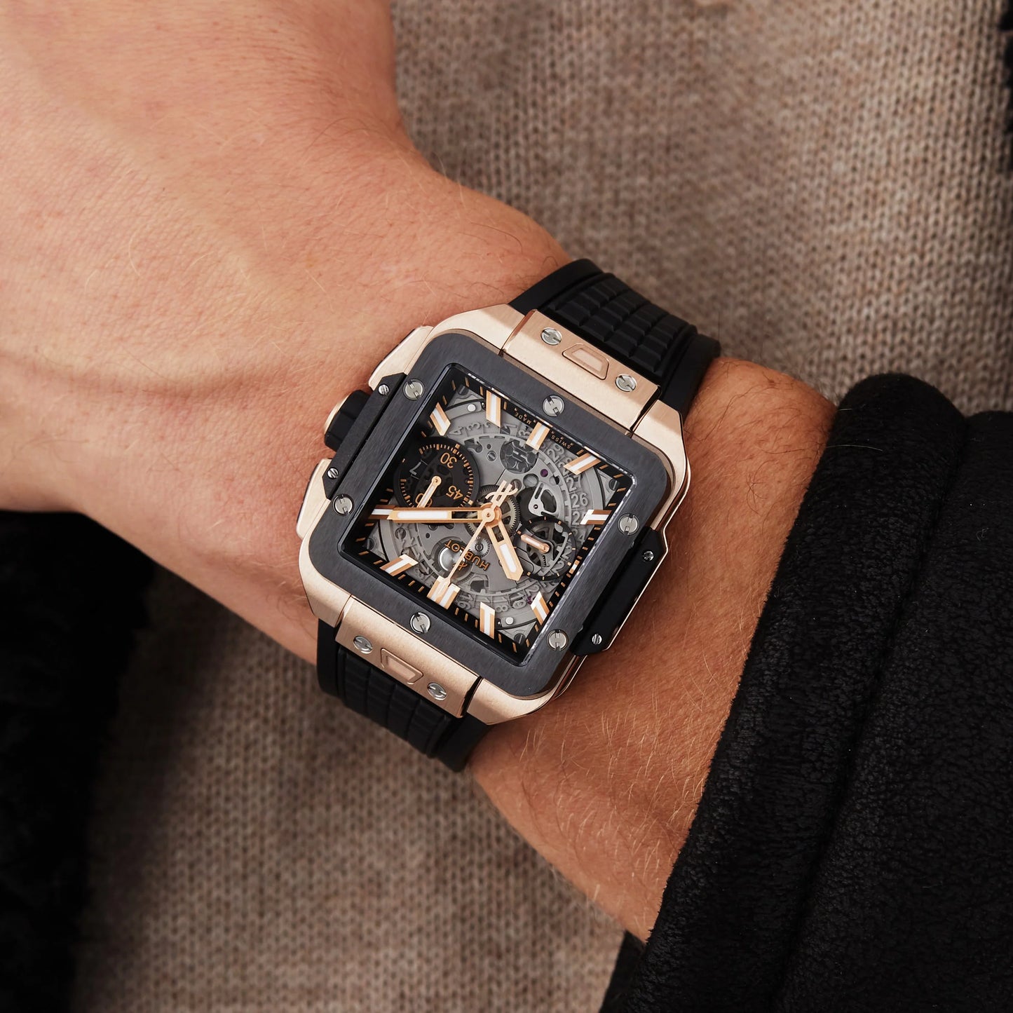 Hublot Square Bang Unico King Gold 42mm ( Ref: 821.OX.0180.RX ) Silicon Strap 1:1 Swiss Grade Men’s Watch