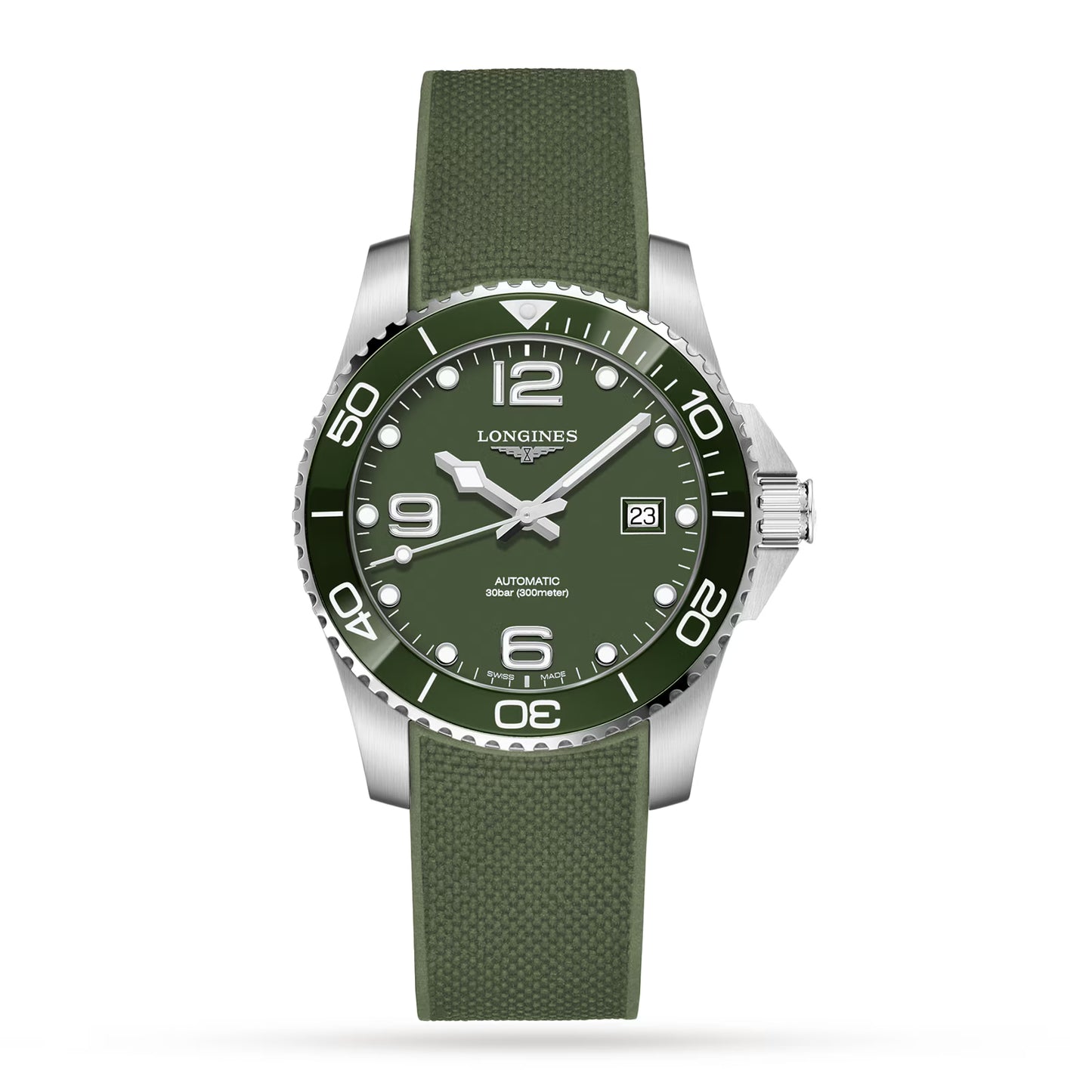 Longines Hydro Conquest Silver & Green Color Automatic Silicon Strap Men’s Watch