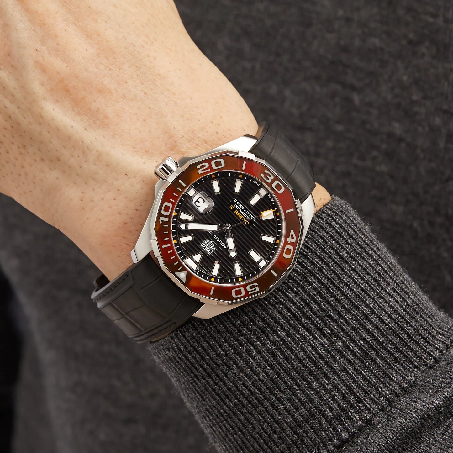 Tag Heuer Aquaracer 300M Calibre 5 Automatic Ceramic Bezel Genuine Leather Strap Men’s Watch