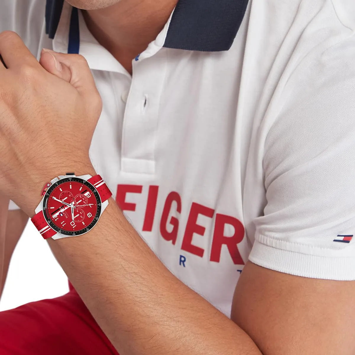 Tommy Hilfiger TH1792170 Chronograph Quartz Red Dial Silicon Strap Men’s Watch