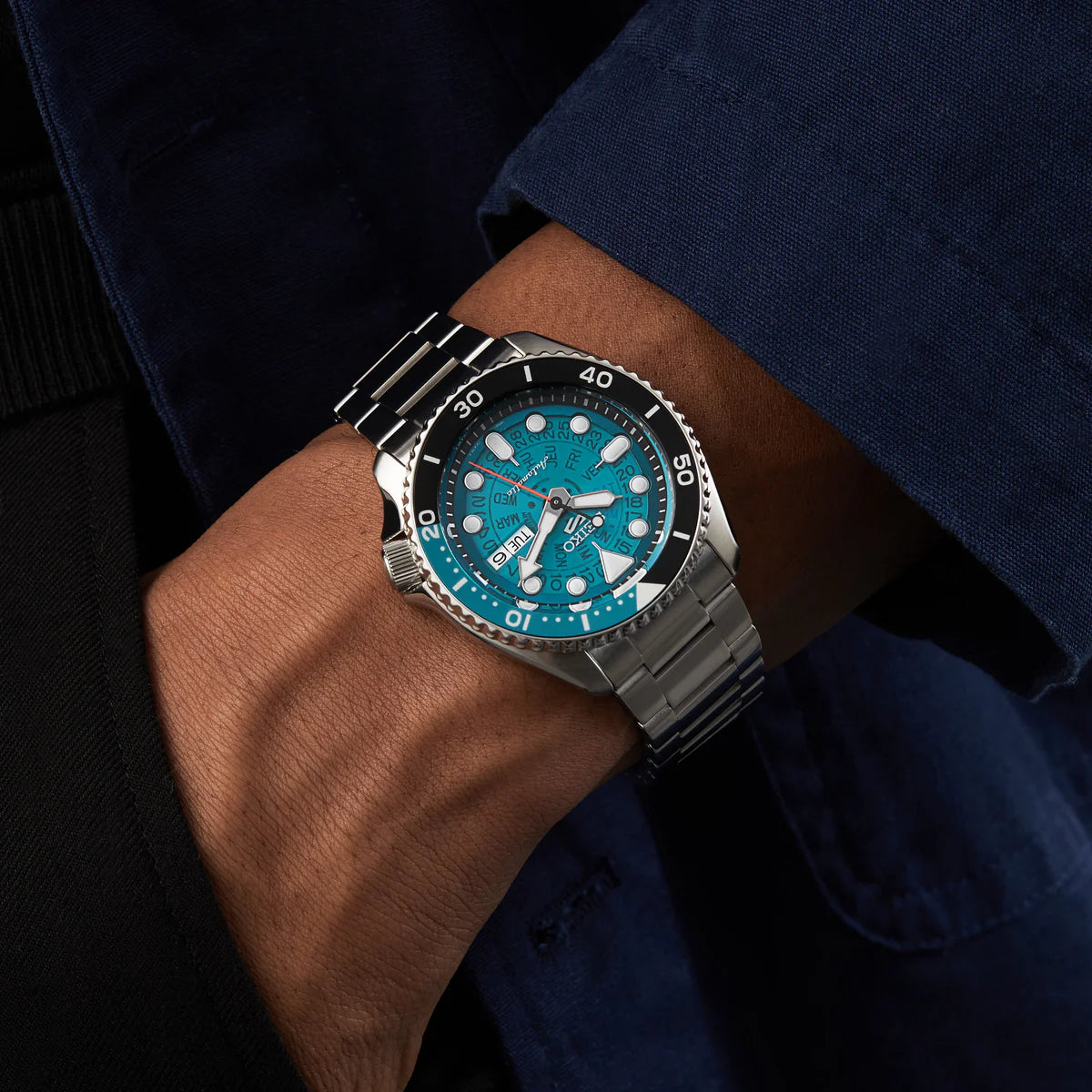 Seiko 5 Sports SRPJ45K1 Automatic Blue SKELETON Dial Stainless Steel Automatic Men's Watch