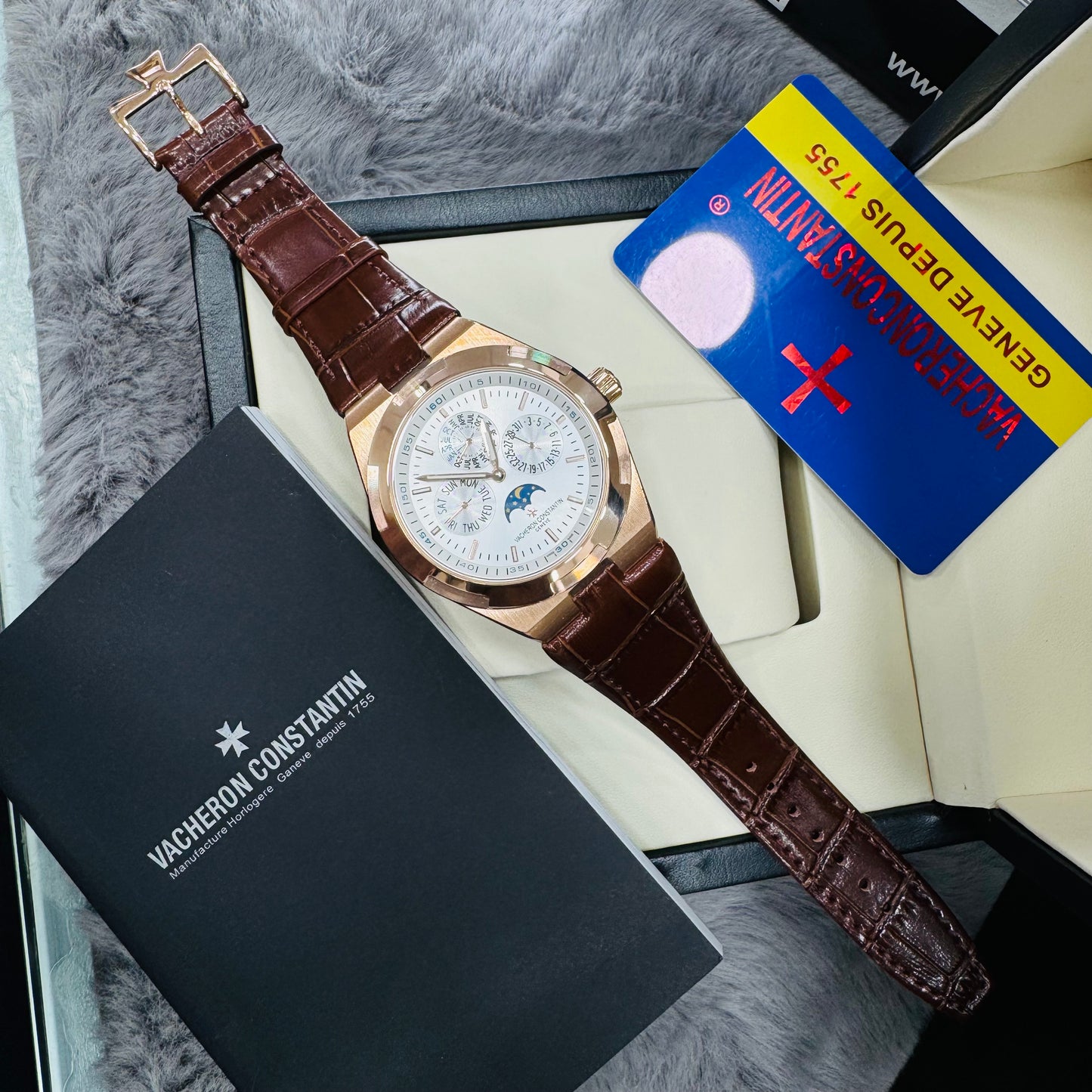 Vacheron Constantin Overseas Perpetual Calendar Automatic Stainless Steel Genuine Leather Strap Men’s Watch