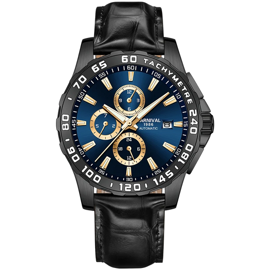 Carnival 8868g Series Chronograph Automatic Blue Dial Stainless Steel Genuine Leather Strap Men’s Watch
