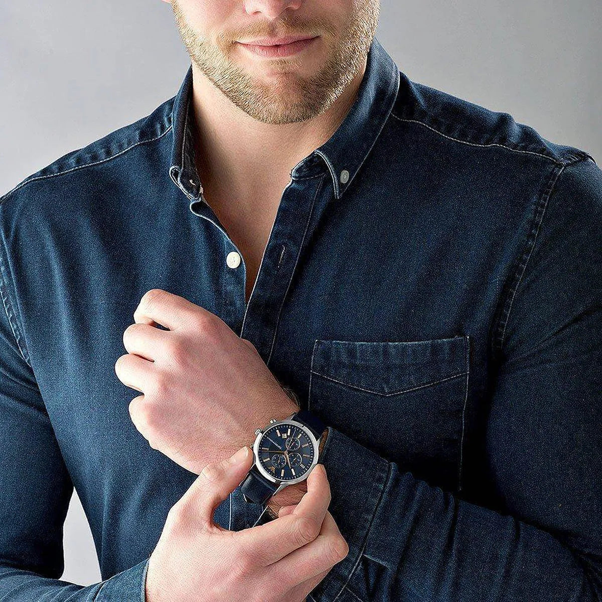 Emporio Armani Sleek Renato AR11216 Chronograph Quartz Genuine Leather Strap Men’s Watch