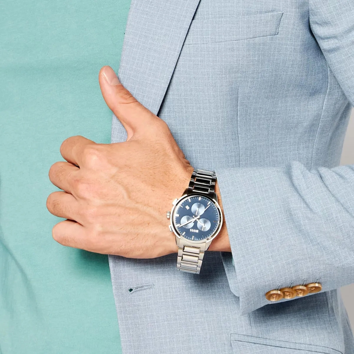 Hugo Boss Dapper HB1513927 Chronograph Quartz Blue Dial Stainless Steel Chain Men’s Watch