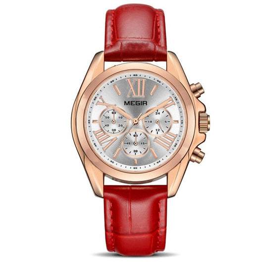 Megir ML2114LRERD-7N0 Chronograph Quartz Red Genuine Leather Women’s watch