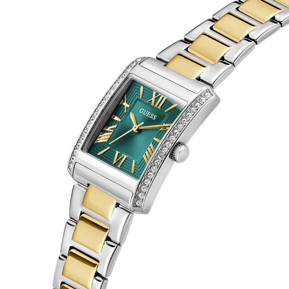 Guess Bonnie GW0874L2 Quartz "Emerald Green" Dial Silver & Golden-Tone Stainless Steel Chain Lady's Watch
