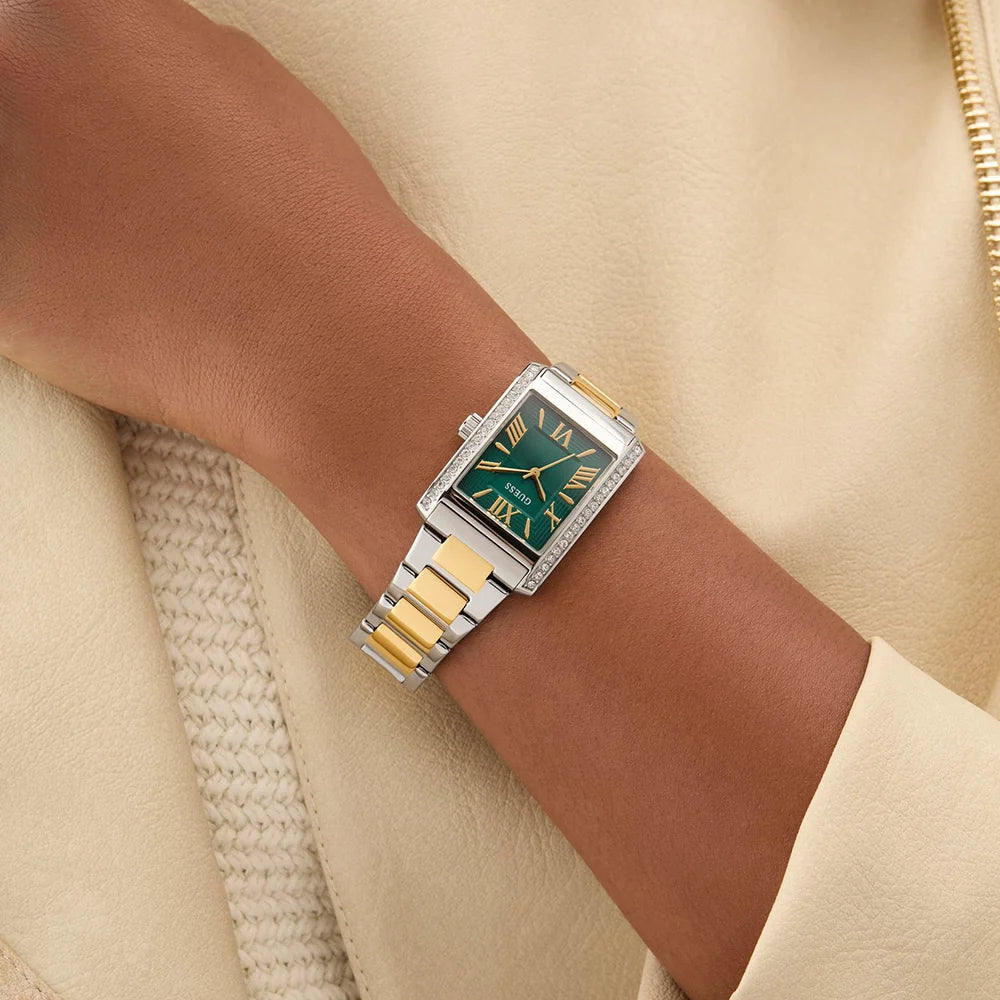 Guess Bonnie GW0874L2 Quartz "Emerald Green" Dial Silver & Golden-Tone Stainless Steel Chain Lady's Watch