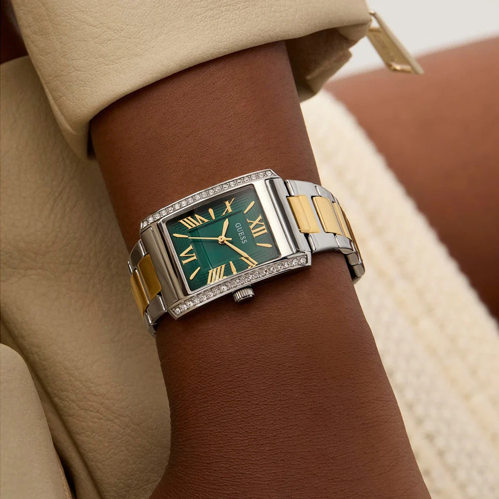Guess Bonnie GW0874L2 Quartz "Emerald Green" Dial Silver & Golden-Tone Stainless Steel Chain Lady's Watch