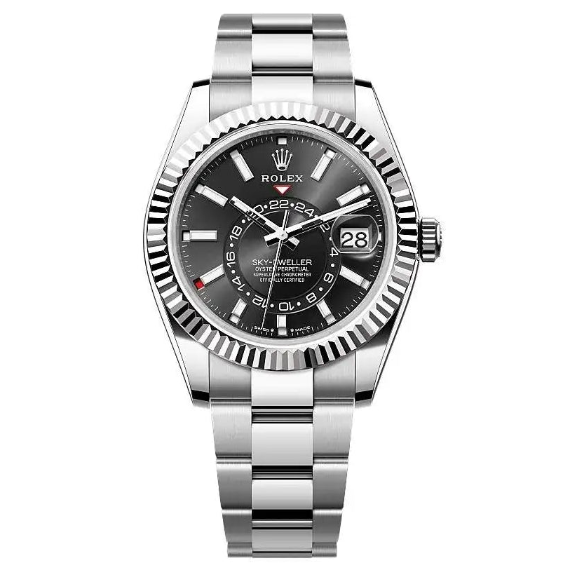 Rolex Sky-dweller Automatic Full Silver Color With Black Dial Stainless Steel Chain Men’s Watch