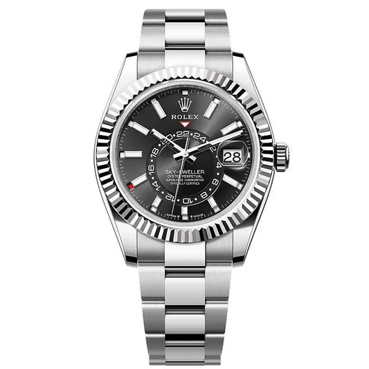 Rolex Sky-dweller Automatic Full Silver Color With Black Dial Stainless Steel Chain Men’s Watch