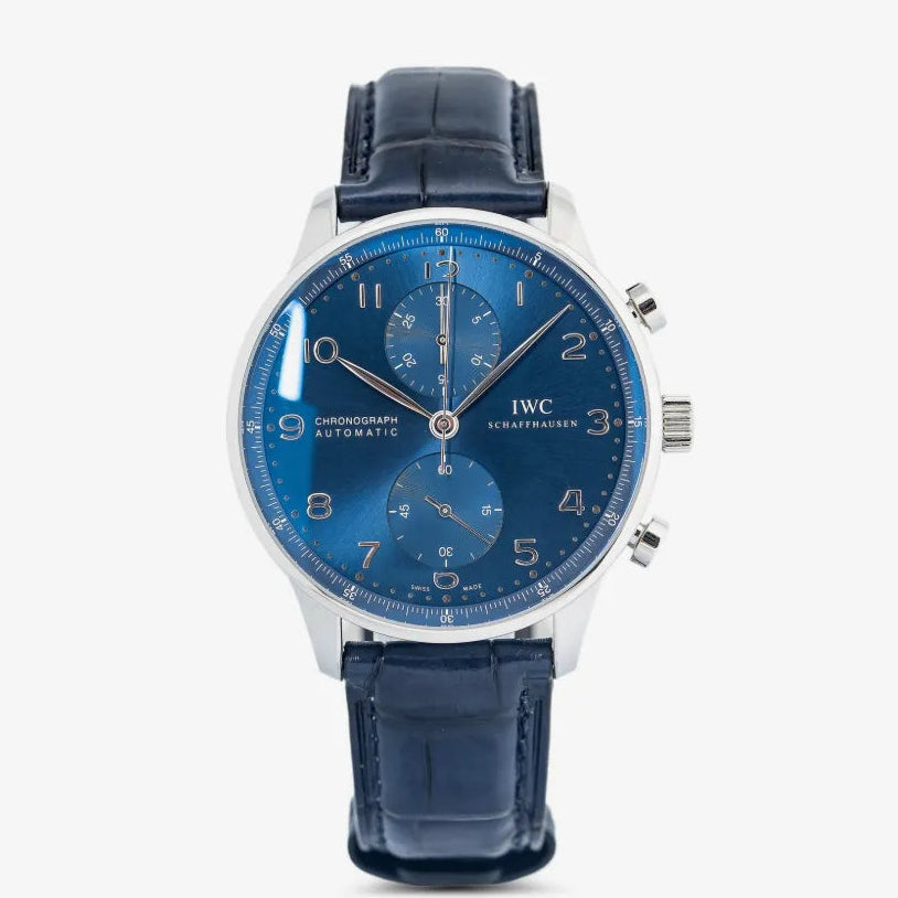 IWC "Portugieser" Chronograph Automatic Blue Dial Genuine Leather Strap Men’s Watch