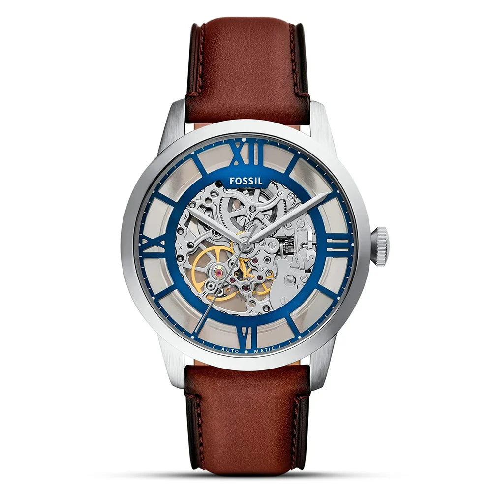 Fossil Townsman ME3267 Automatic Skeleton Dial Stainless Steel Genuine Leather Strap Men’s Watch