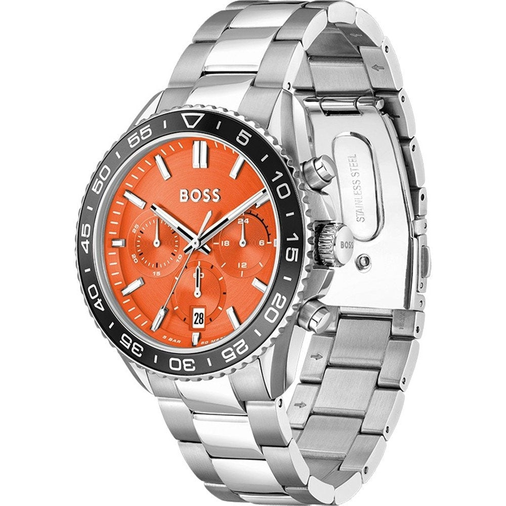 Hugo Boss Runner HB1514162 Chronograph Orange Dial Quartz Stainless Steel Chain Men’s Watch