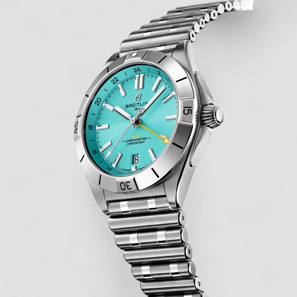 Breitling Chronomat GMT "40 NFL Miami Dolphins Edition" Automatic Tiffany Blue Dial Stainless Steel Chain Men's Watch