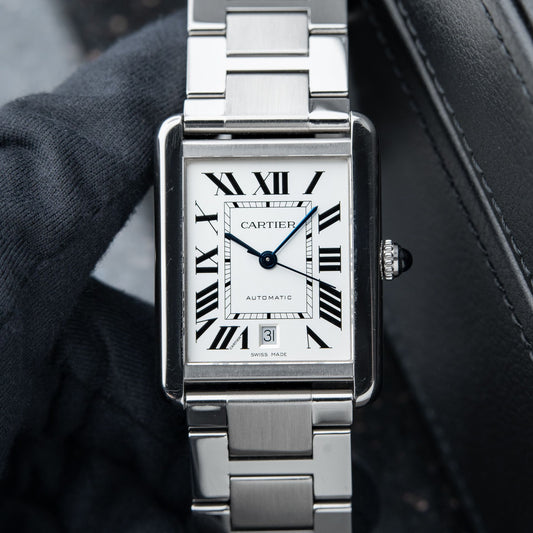 Cartier Tank Solo XL Automatic White Dial Full Silver-Tone Stainless Steel Chain Men’s Watch