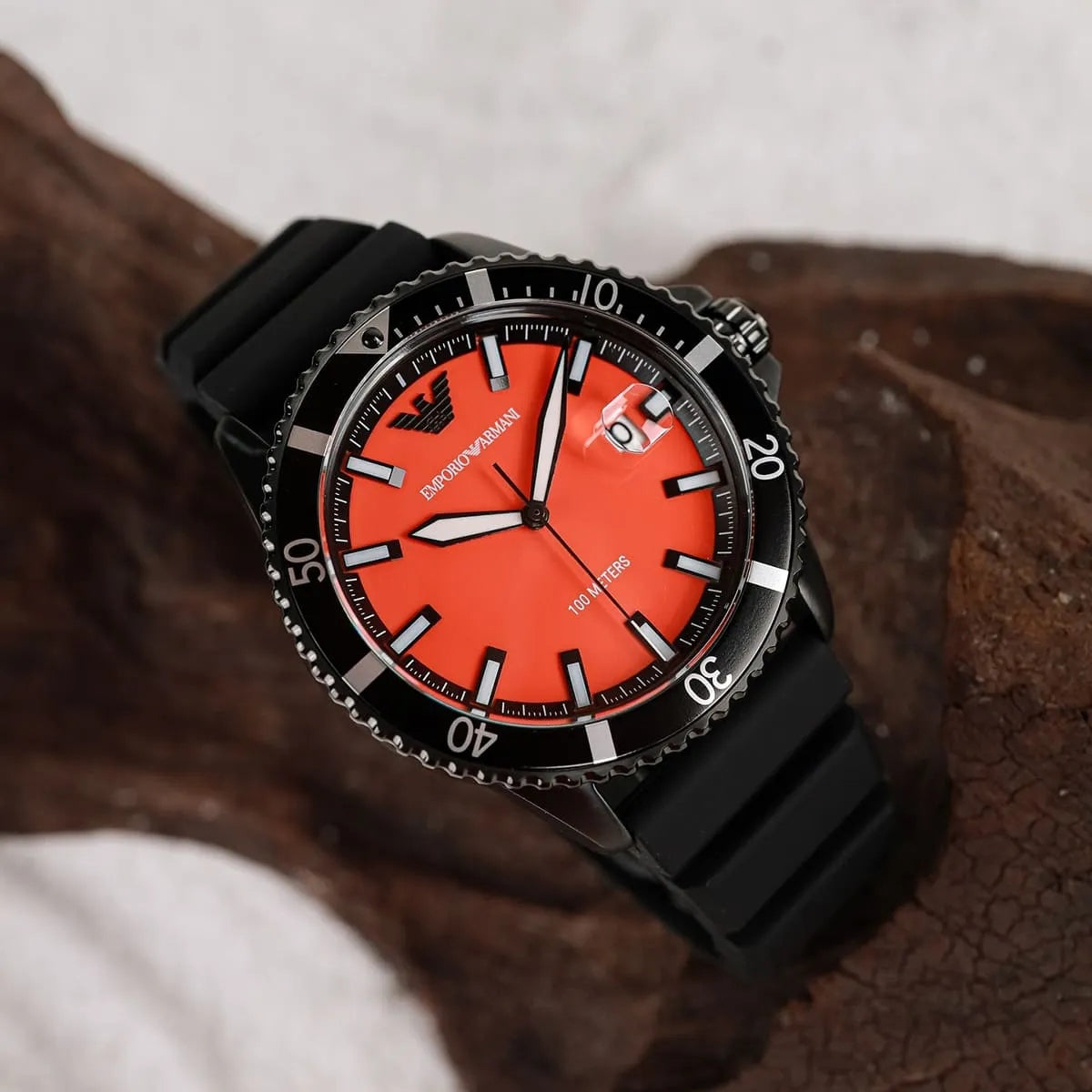 Emporio Armani World Explorer AR11684 Orange Dial Quartz Silicon Strap Men’s Watch