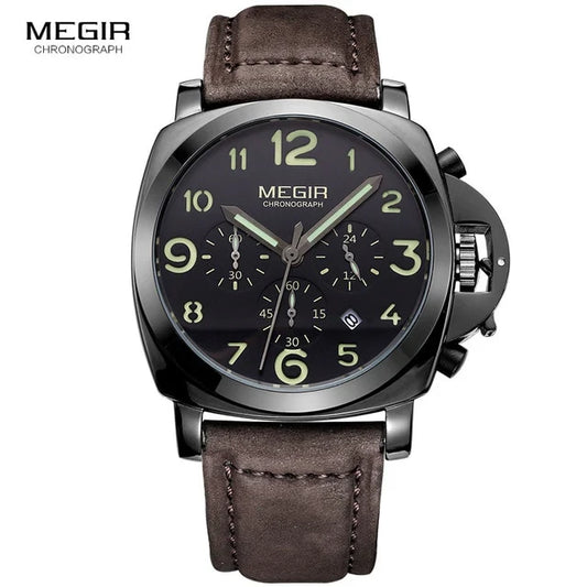 Megir ML3406G/BKBN-1 Chronograph Quartz Dark Brown Genuine Leather Men’s watch