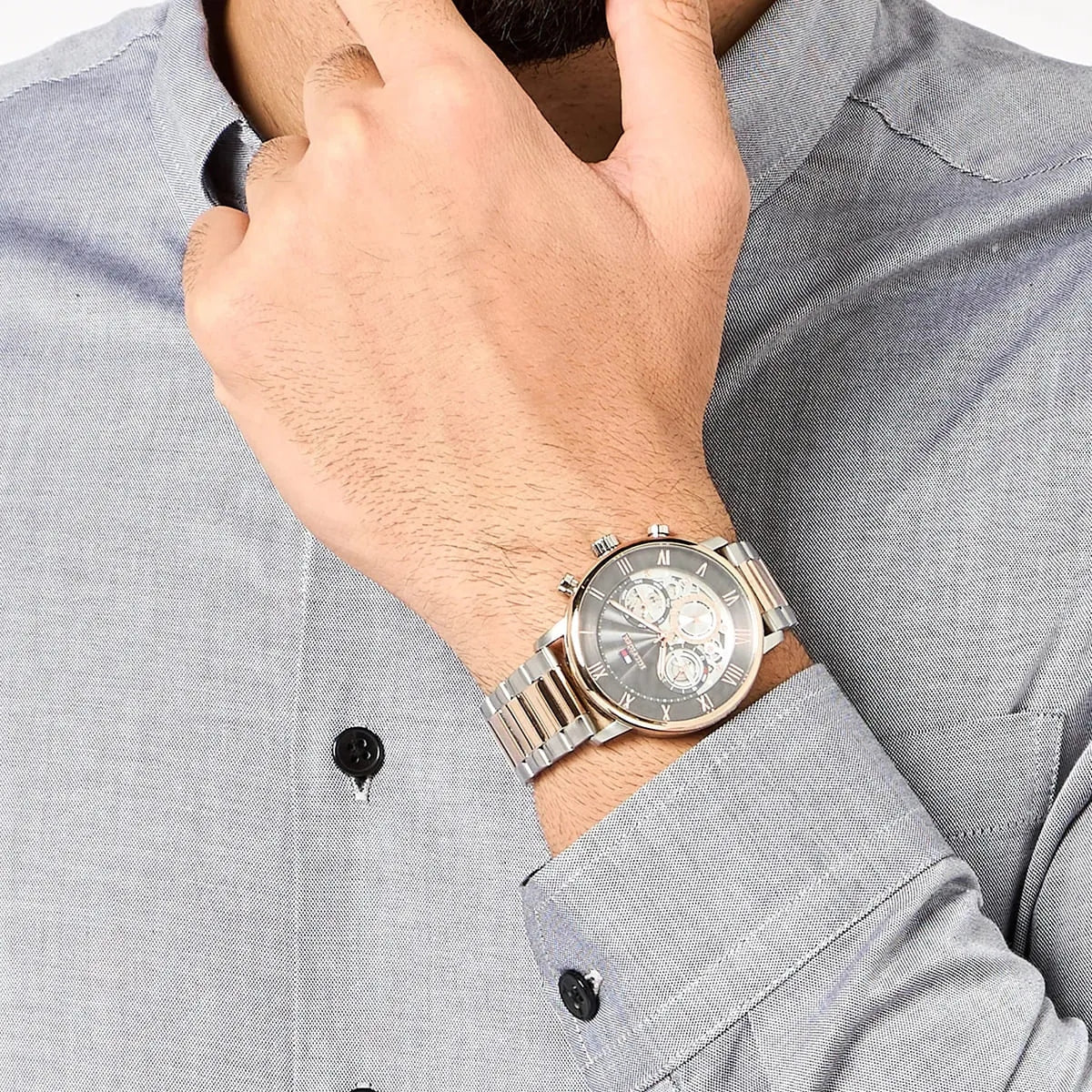 Tommy Hil-figer LEGEND TH1710570 Quartz Skeleton Dual-Tone Stainless Steel Chain Men’s Watch