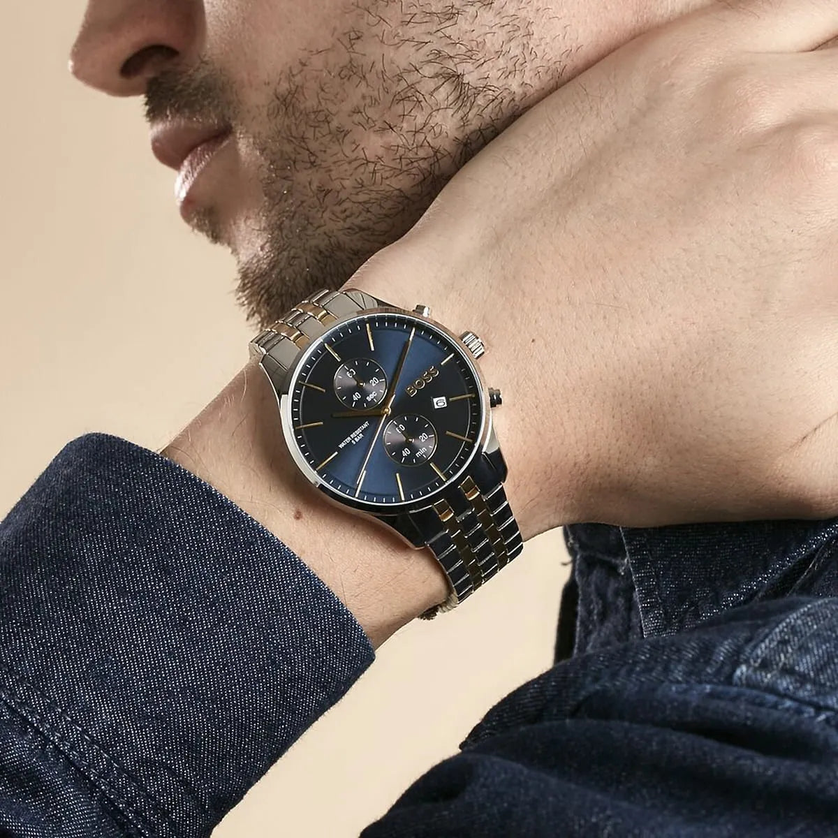 Hugo Boss HB1513976 Chronograph Quartz Navy Blue Dial Stainless Steel Chain Men’s Watch