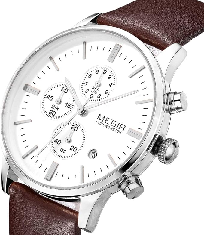 Megir ML2011GBN-7N0 Quartz Chronograph Chocolate Genuine Leather Strap Men’s watch